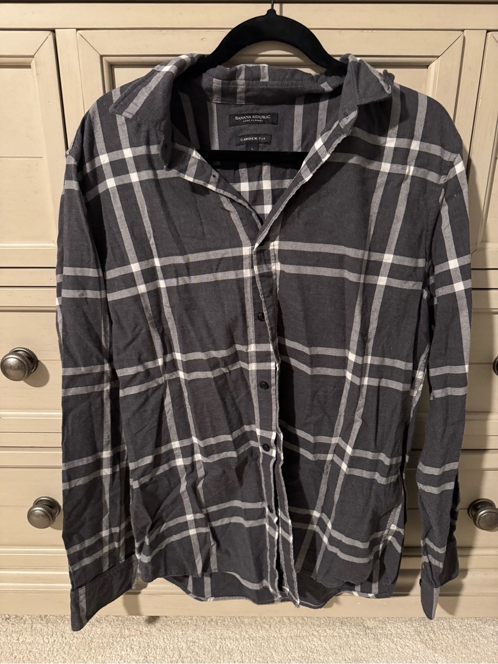 Banana Republic Gray and White Plaid Casual Button-Down Shirt